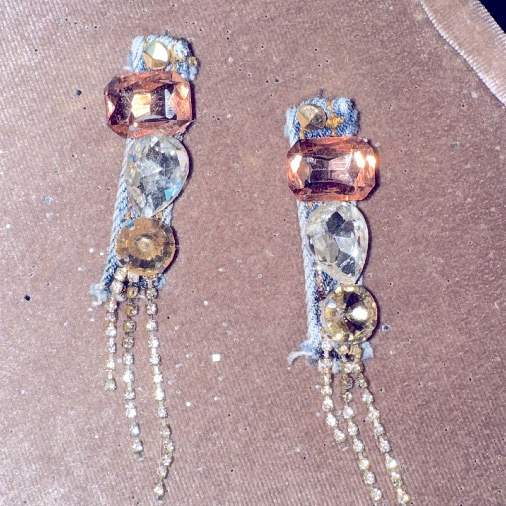 Hand made custom Denim Jewel earrings